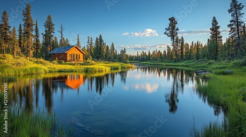 Tranquil river view with clear water and lush greenery on a sunny day in a se...