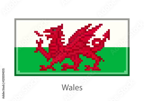 Vector illustration of the Wales flag in pixel art or mosaic style on white background. Collection of flags of the countries of the world. 