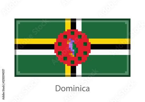Vector illustration of the Dominica flag in pixel art or mosaic style on white background. Collection of flags of the countries of the world. 