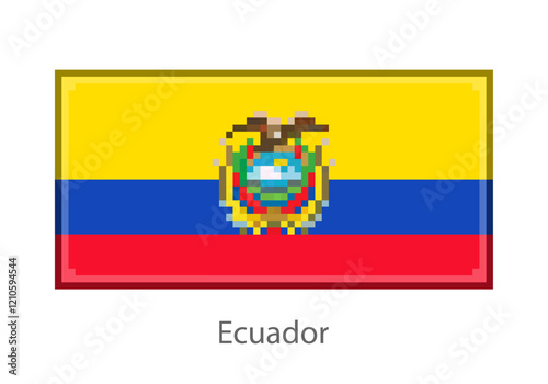 Vector illustration of the Ecuador flag in pixel art or mosaic style on white background. Collection of flags of the countries of the world.  