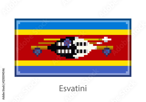 Vector illustration of the Esvatini flag in pixel art or mosaic style on white background. Collection of flags of the countries of the world.  