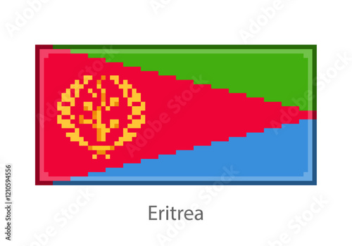 Vector illustration of the Eritrea flag in pixel art or mosaic style on white background. Collection of flags of the countries of the world.  