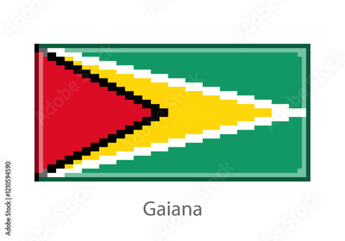 Vector illustration of the Gaiana flag in pixel art or mosaic style on white background. Collection of flags of the countries of the world.  