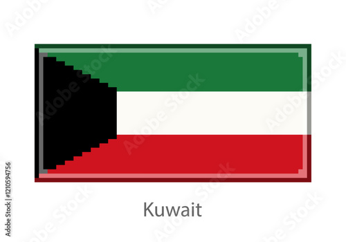 Vector illustration of the Kuwait flag in pixel art or mosaic style on white background. Collection of flags of the countries of the world. 