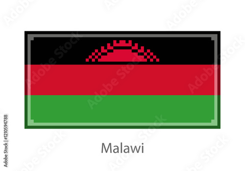 Vector illustration of the Malawi flag in pixel art or mosaic style on white background. Collection of flags of the countries of the world. 