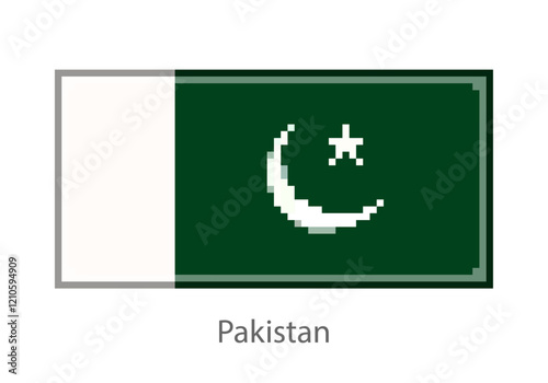 Vector illustration of the Pakistan flag in pixel art or mosaic style on white background. Collection of flags of the countries of the world. 