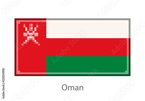 Vector illustration of the Oman flag in pixel art or mosaic style on white background. Collection of flags of the countries of the world. 