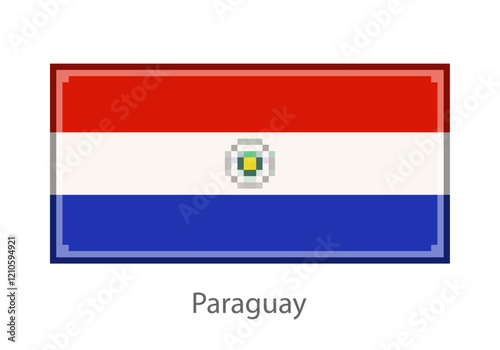 Vector illustration of the Paraguay flag in pixel art or mosaic style on white background. Collection of flags of the countries of the world. 
