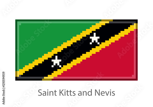 Vector illustration of the Saint Kitts and Nevis flag in pixel art or mosaic style on white background. Collection of flags of the countries of the world. 