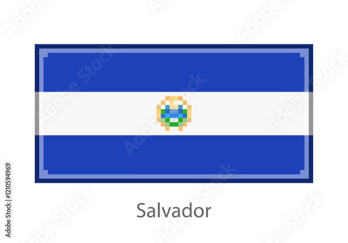 Vector illustration of the Salvador flag in pixel art or mosaic style on white background. Collection of flags of the countries of the world. 