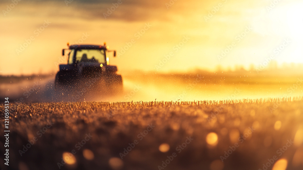 Fototapeta premium Tractor on the field.