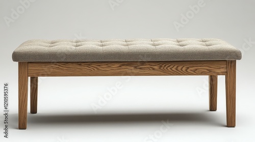 Elegant wooden bench with tufted fabric top in neutral color perfect for mode...