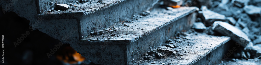 Fototapeta premium Damaged Concrete Staircase with Debris