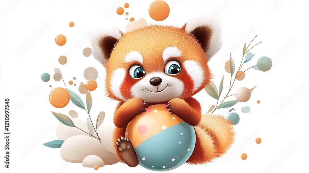 Naklejka premium Adorable Red Panda Holding Easter Egg: A Springtime Delight