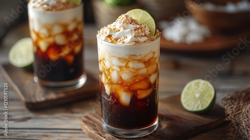 Refreshing dirty soda with cream drizzle and lime in Utah-style presentation