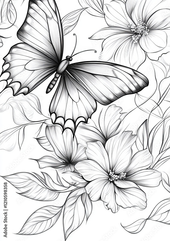 Fototapeta premium Butterflies with flower Coloring Pages