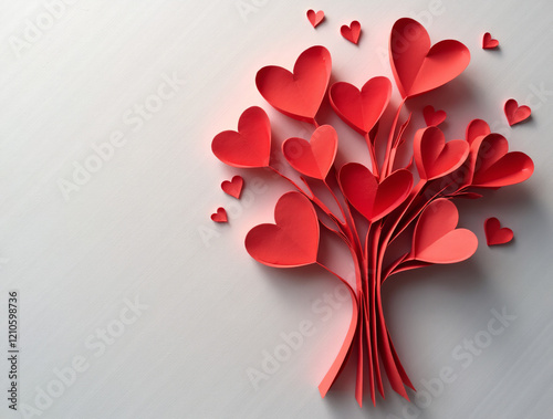 Tree made of red paper hearts for Valentine's Day