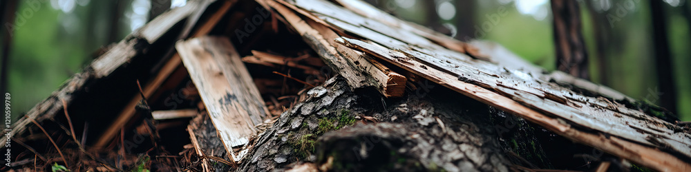 Decaying Wooden Structure on Forest Log Decaying Wooden Structure on Forest Log