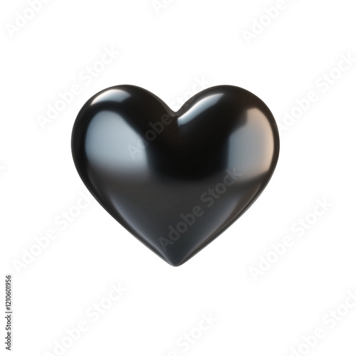 3D black heart isolated on transparent PNG.