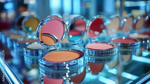 Decorative jewelry boxes arranged attractively on a shimmering reflective sur...