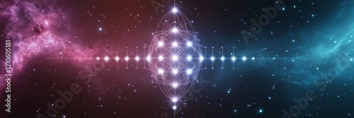 Wallpaper Mural Cosmic Geometry and Nebulae - A vibrant image depicting a sacred geometric pattern within a cosmic nebula, showcasing a blend of pink and blue hues. Torontodigital.ca