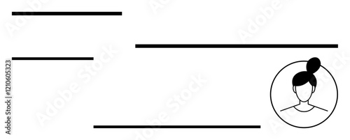 Horizontal lines for text placement with a female avatar in a circular frame. Ideal for identity branding, minimal design, profiles, resumes, contact cards, networking, abstract line flat metaphor
