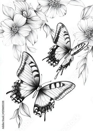 Wallpaper Mural Butterflies with flower Coloring Pages Torontodigital.ca