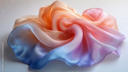 Colorful satin ribbons arranged beautifully in soft folds on a neutral backgr...