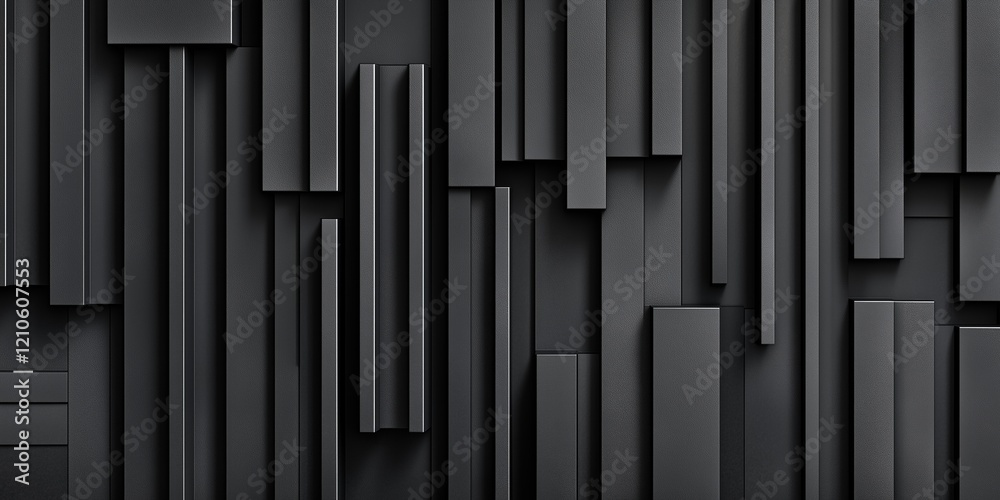 Black vertical rectangular panels in an abstract pattern creating a modern minimalist texture. industrial design and architecture concept Black vertical rectangular panels in an abstract pattern creating a modern minimalist texture. industrial design and architecture concept
