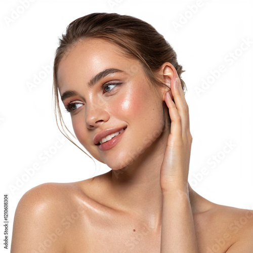 Portrait of Young Woman with Flawless Skin and Natural Makeup Serene Expression