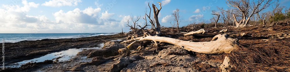 Coastal Driftwood and Rocky Shoreline Coastal Driftwood and Rocky Shoreline