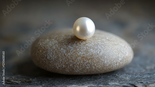 Beautiful pearl resting on a smooth stone in soft natural light