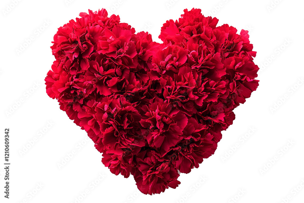 A heart-shaped arrangement of vivid red roses, isolated on white transparent background, symbolizing love and romance on Valentine Day, floral concept