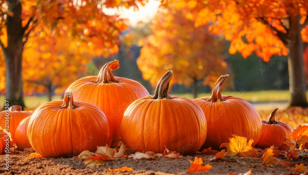Vibrant Pumpkins Gathered in a Sunlit Field During Autumn Harvest Season Vibrant Pumpkins Gathered in a Sunlit Field During Autumn Harvest Season