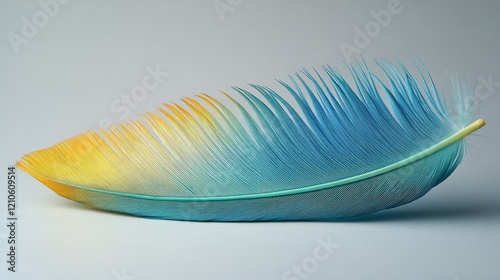 Brightly colored feather with reflections on a dark background showcasing nat...