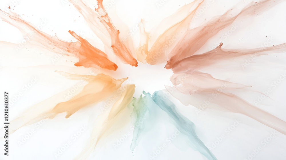 Fototapeta premium Colorful watercolor splashes blend dynamically on white background