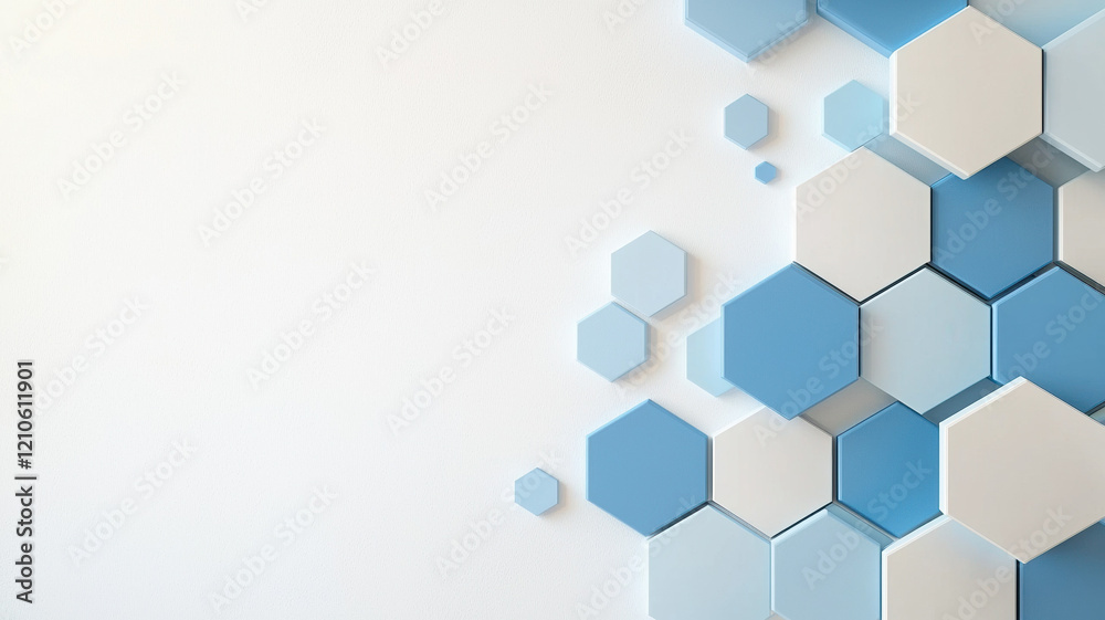 Light blue and white hexagons with soft shadows on white background Light blue and white hexagons with soft shadows on white background