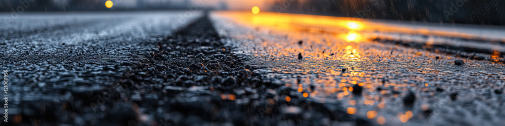 Wet Asphalt Road Surface with Rain and Lights Wet Asphalt Road Surface with Rain and Lights