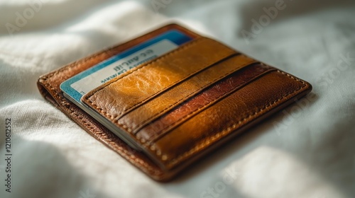 Elegant brown leather wallet resting on a soft surface in natural light