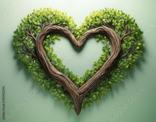 The Heart of Nature: A Beautiful Heart-Shaped Formation of Branches and Leaves, Representing Love and Environmental Harmony
