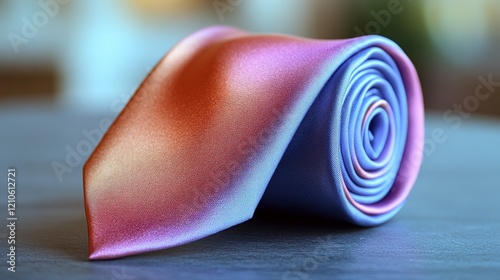 Elegant silk tie rolled in gradient colors showcasing vibrant shades for form...