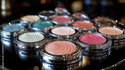Decorative jewelry boxes arranged attractively on a shimmering reflective sur...