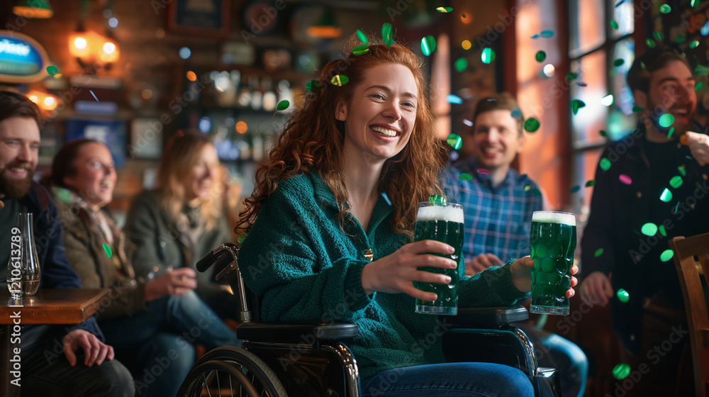 custom made wallpaper toronto digitalWoman in wheelchair celebrating St. Patrick's Day.