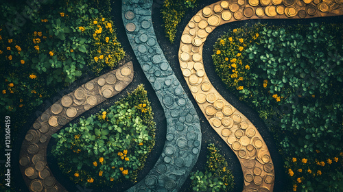 Symbolic photo of multiple income streams represented by diverging pathways leading to wealth