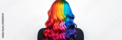 Stunning Rainbow Ombre Tresses - Vibrant, long hair showcases a spectacular rainbow ombre effect.  Symbolizing creativity, individuality, joy, freedom, and transformation. photo