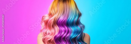 Stunning Ombre Rainbow Hair - Vibrant, colorful ombre hair, long wavy tresses, pastel shades, bright hues, summer style. photo