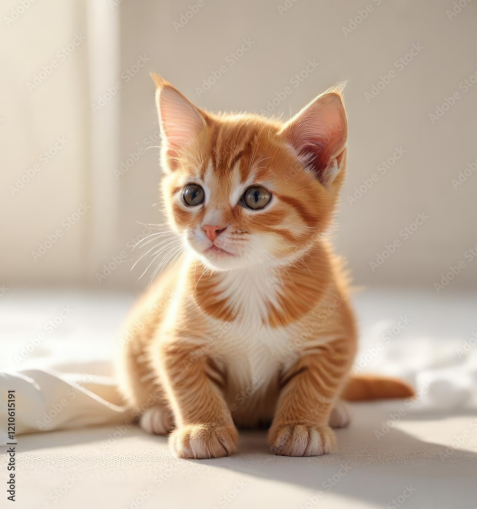 A tiny orange tabby kitten curls up in a warm sunbeam on a soft white surface, soft focus, warm and fuzzy , sunny spot A tiny orange tabby kitten curls up in a warm sunbeam on a soft white surface, soft focus, warm and fuzzy , sunny spot