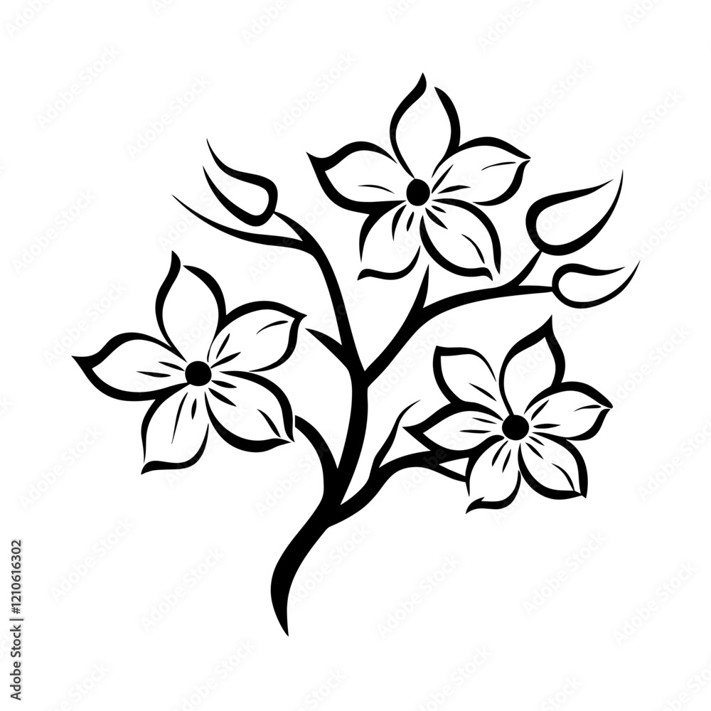 Obraz premium Black silhouette of flowering branch on white background