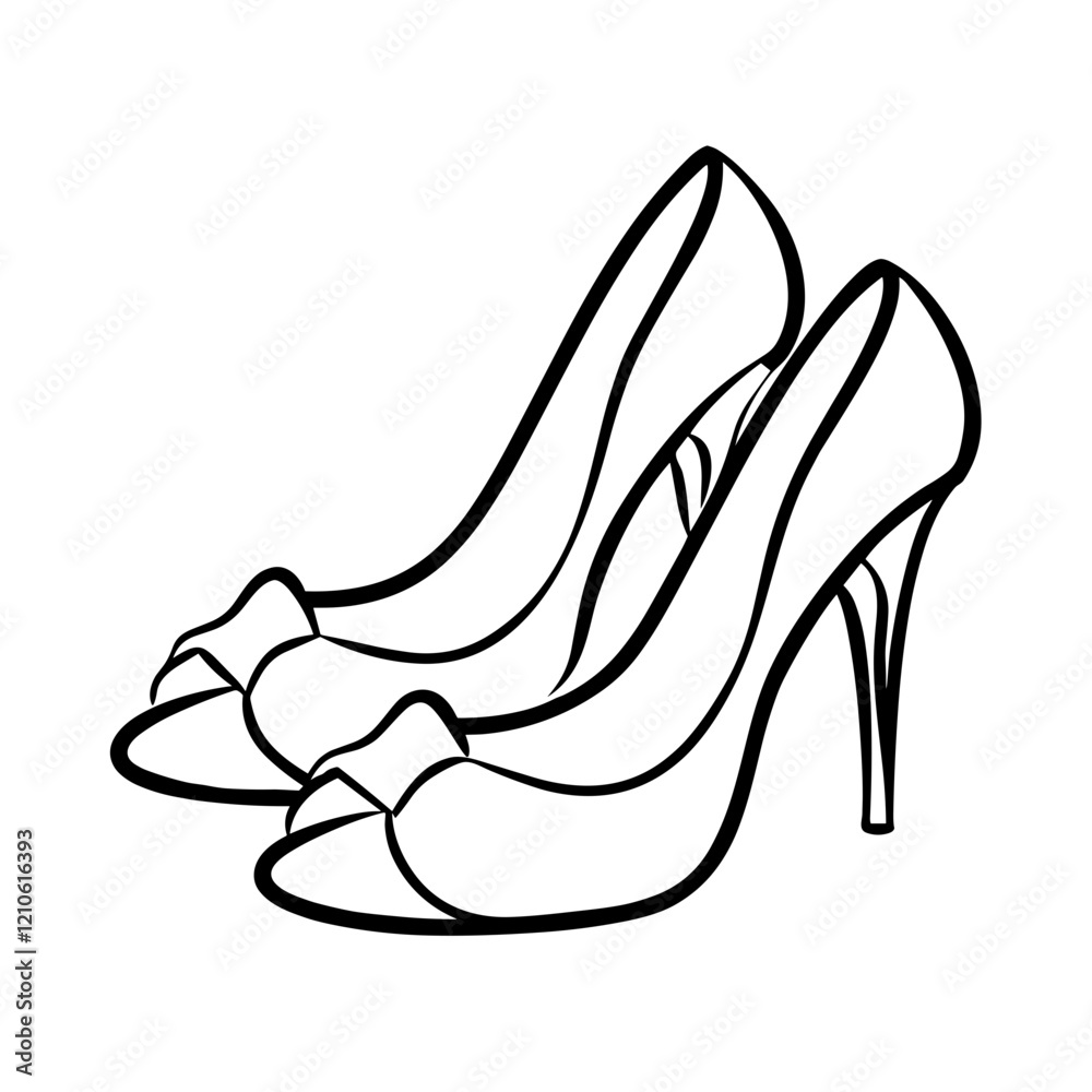 Stylish high heels with bow on a plain background