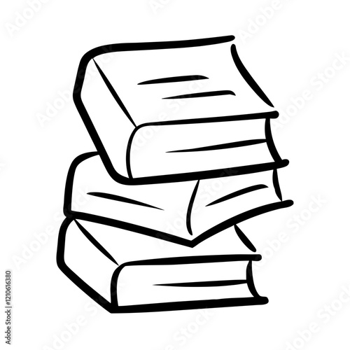 Stack of books in simple black and white illustration